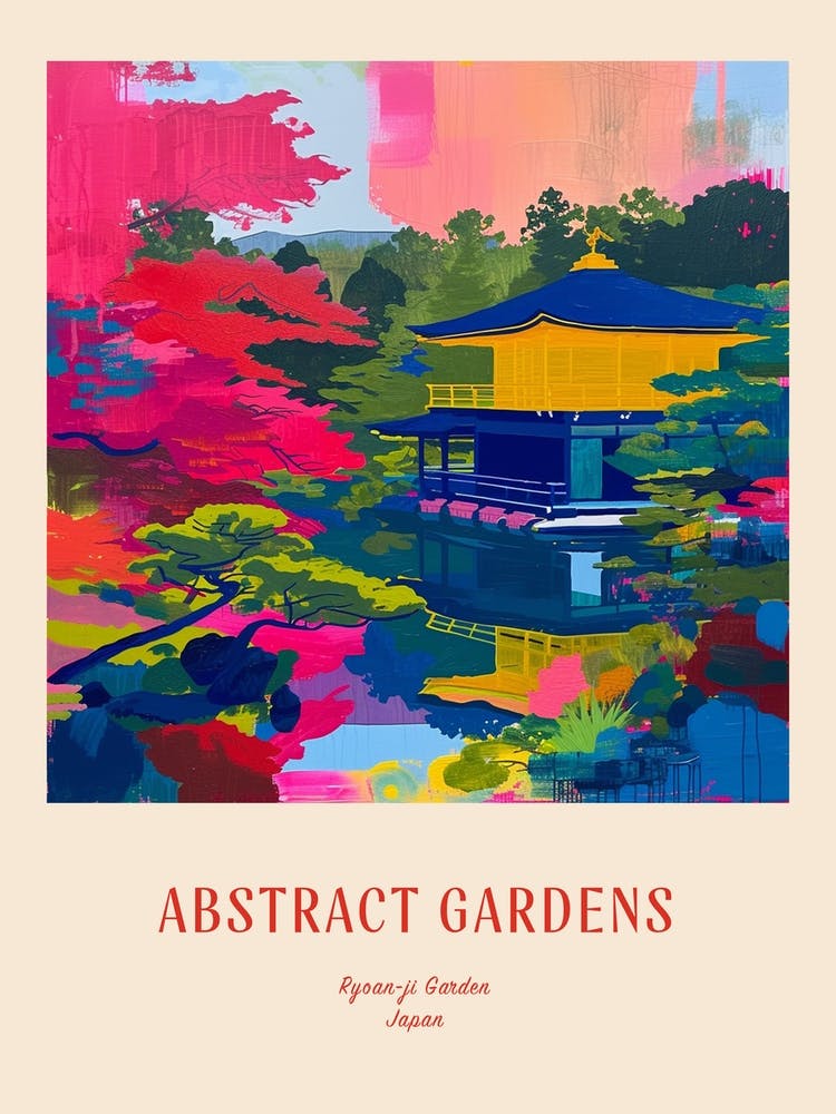 Jardins Colorés Jardin Ryoan Ji Japon 3 Affiche Rouge