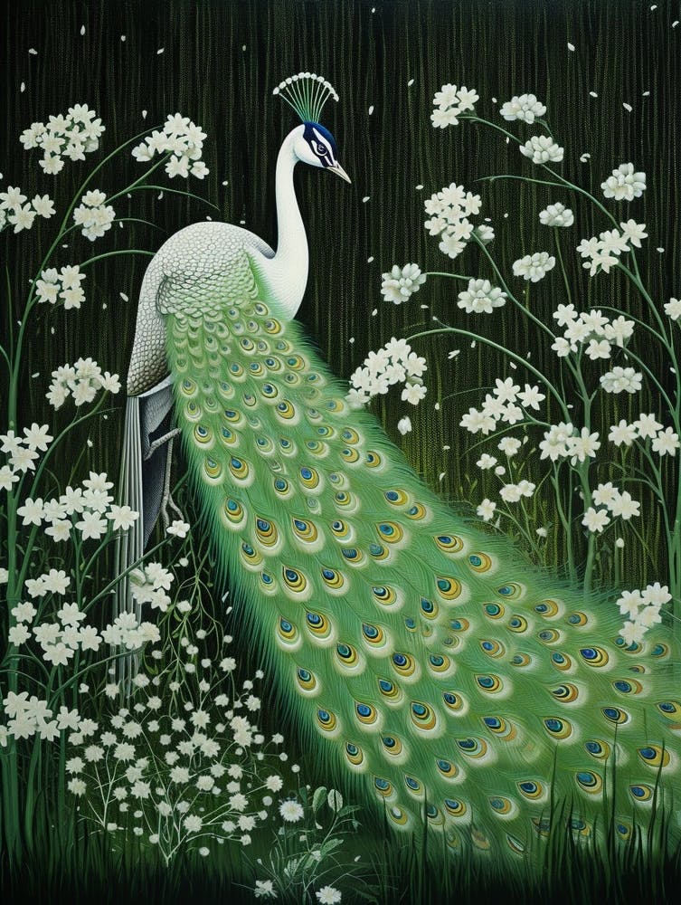 Ohara Koson-inspiriertes Vogelgemälde Pfau 2