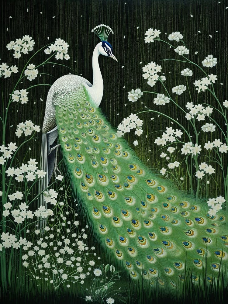 Ohara Koson Inspired Bird Painting Peacock 2