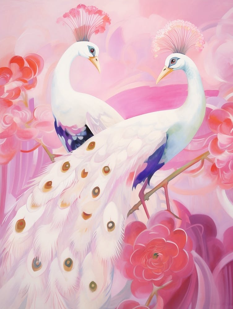 Pink Ethereal Bird Painting Peacock 3