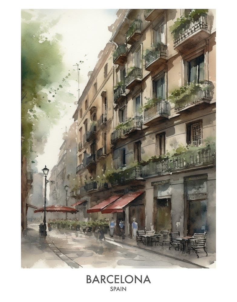 Barcelona Watercolour Travel Poster