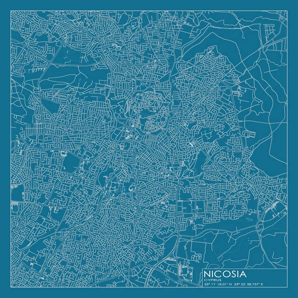 Nicosia, Cyprus, City Map Blueprint Design