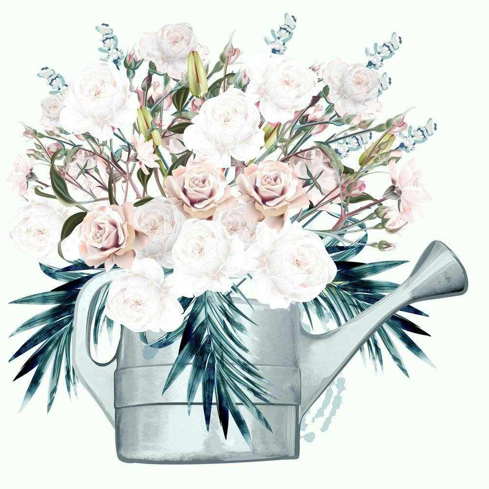 Watering Can Watercolor Vintage Style