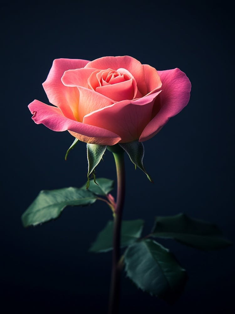 Pink Rose On Dark Background
