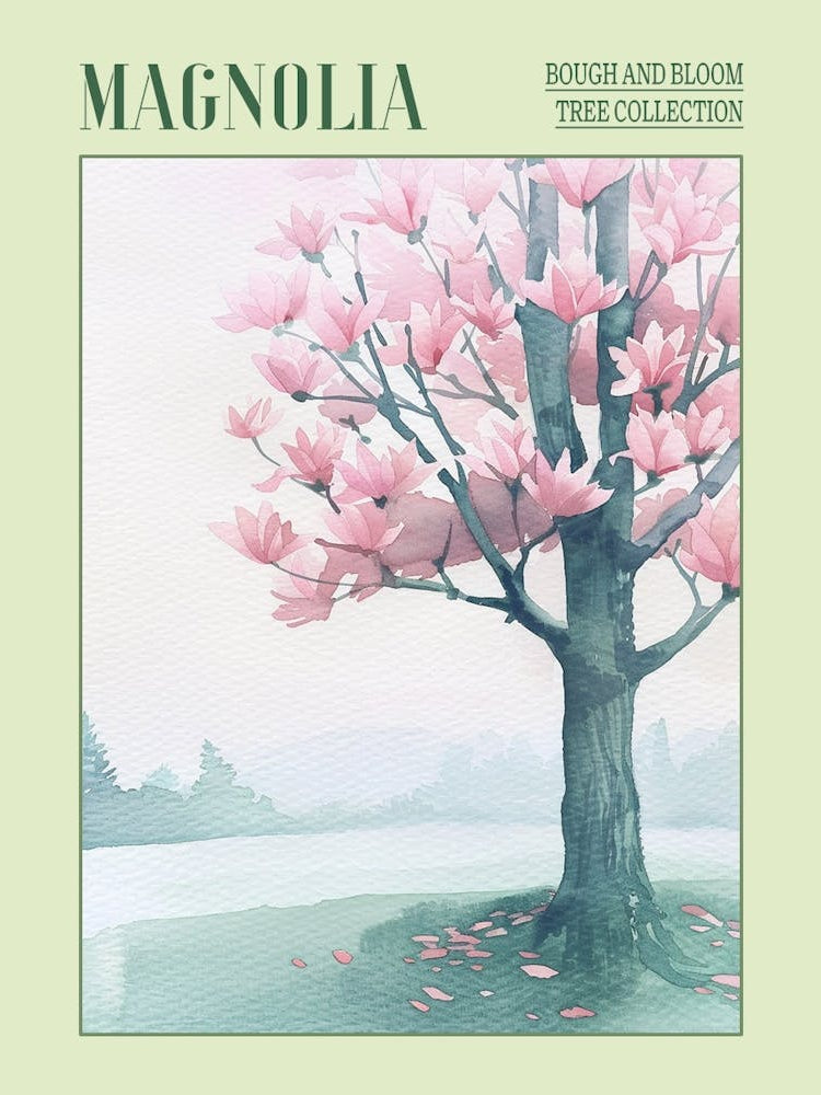 Magnolia Tree Atmospheric Watercolour Painting 4 Poster
