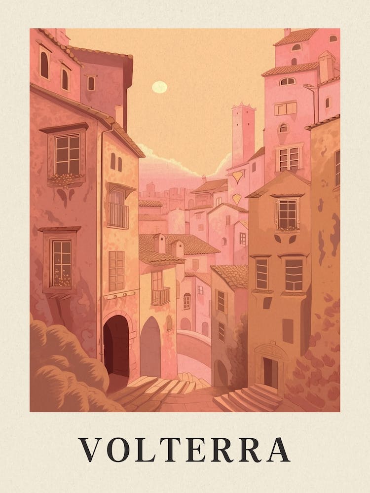 Volterra Vintage Pink Italy Poster