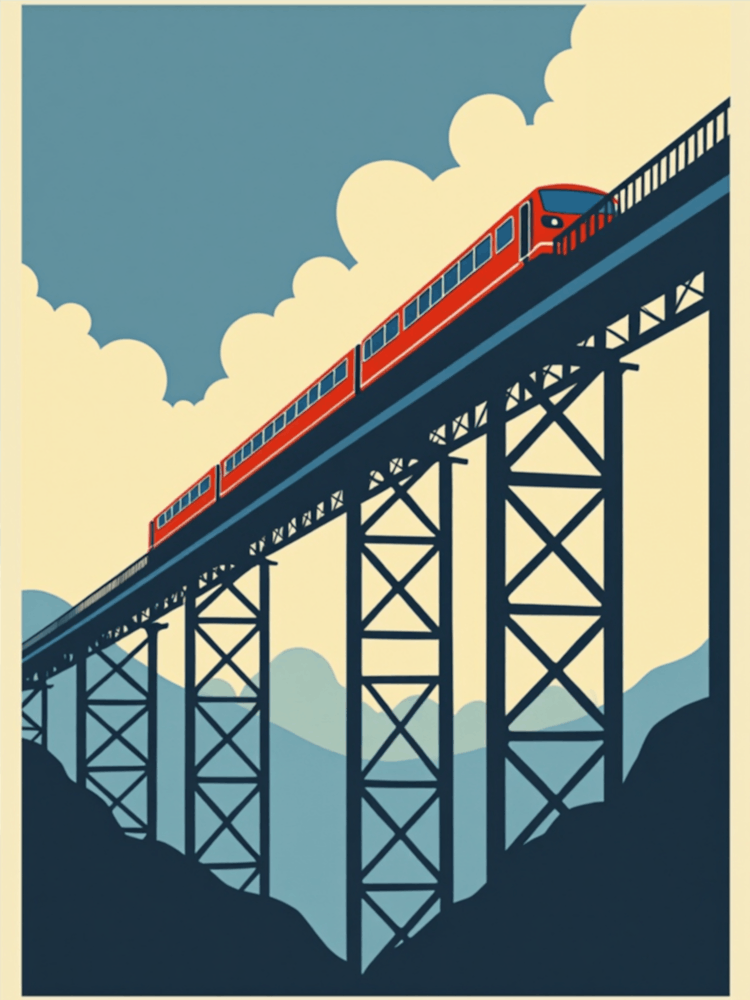 Train On Bridge Minimalist Design