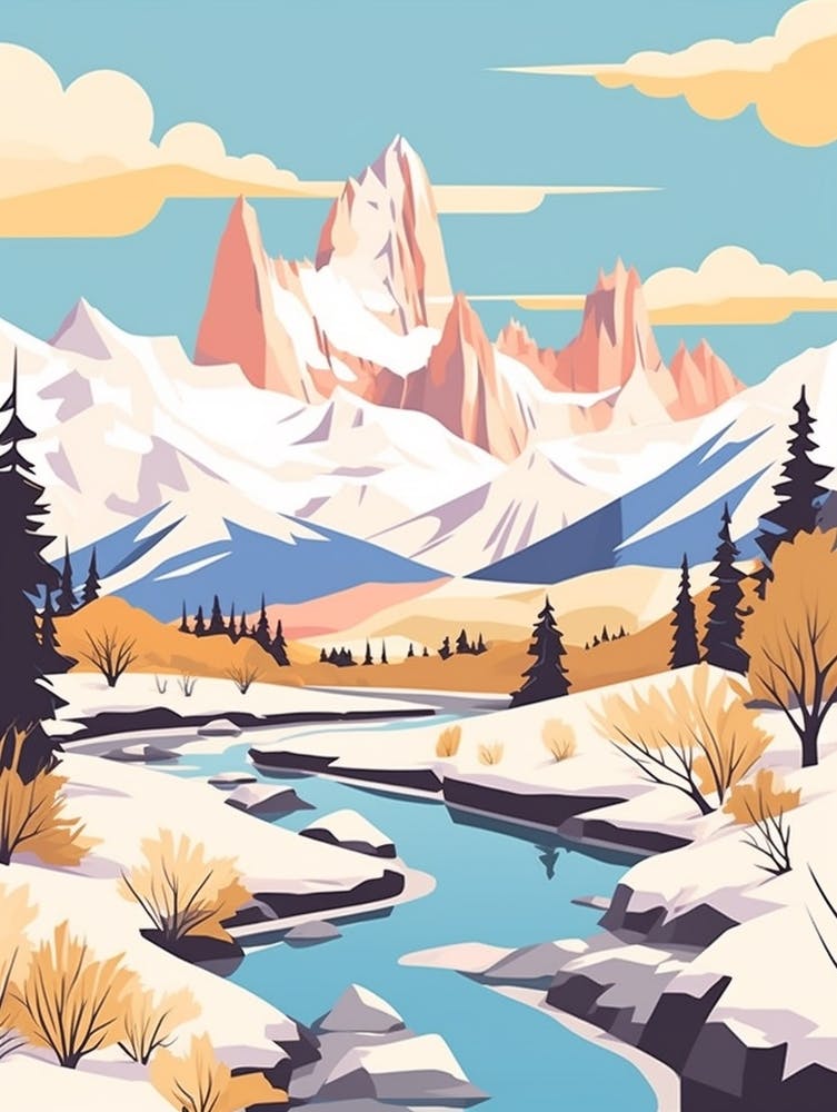 Vintage Winter Reiseillustration Patagonien Argentinien 4