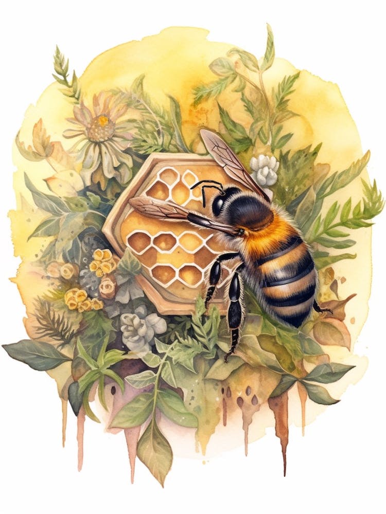 Rusty Patched Bumble Bee Beehive Watercolour Illustration 2