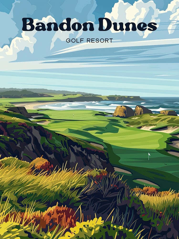 Bandon Dunes Golf Resort Scotland Travel Illustration