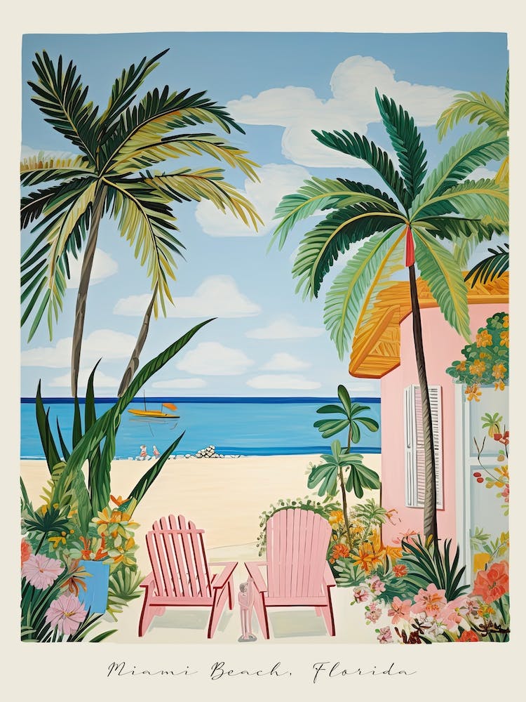 Poster Of Miami Beach, Florida, Matisse And Rousseau Style 4