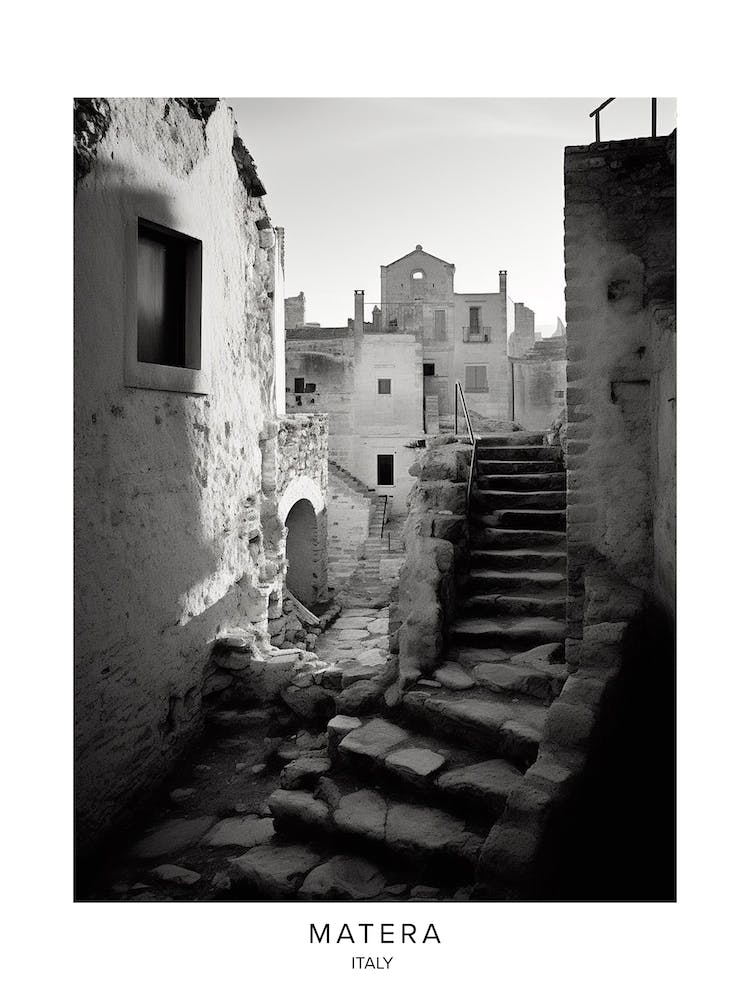 Poster Of Matera, Italy, Black And White Analogue Photography 2