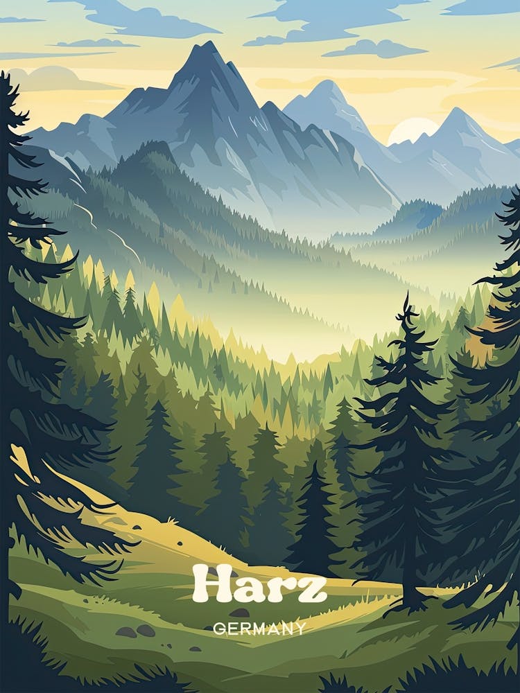 Harz Mountains Germany Serene Travel Art