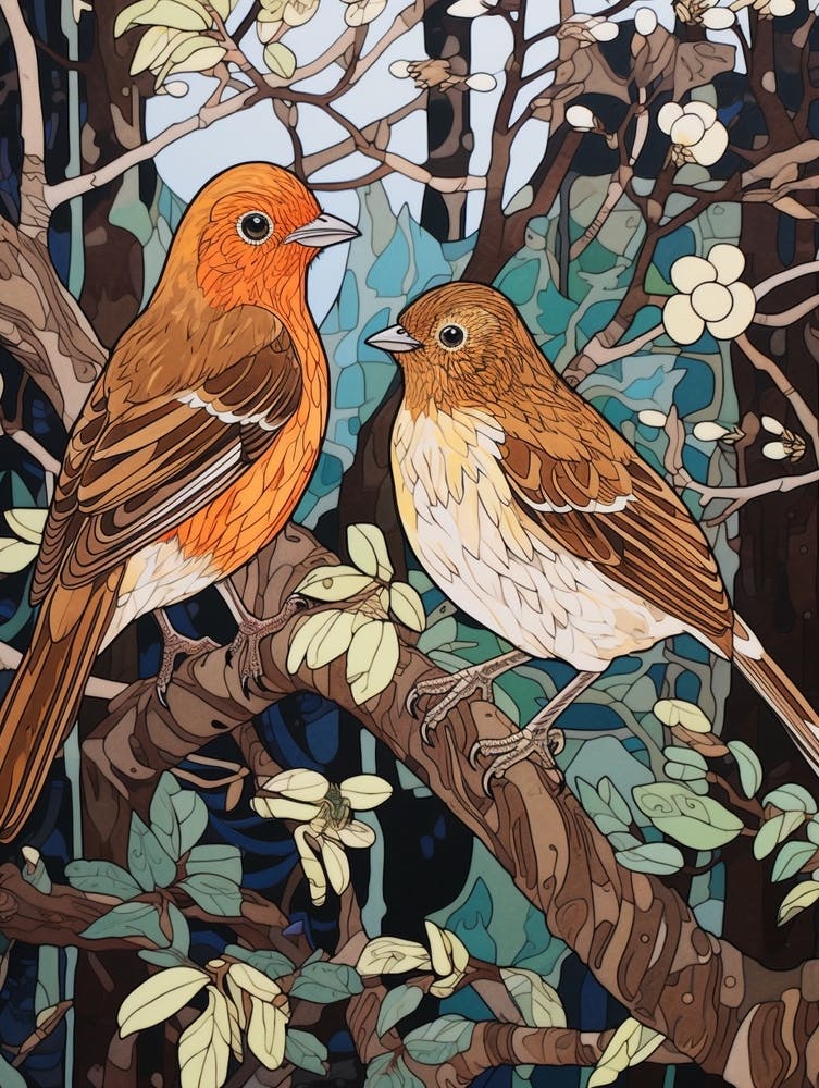 Art Nouveau Birds Poster Hermit Thrush 4