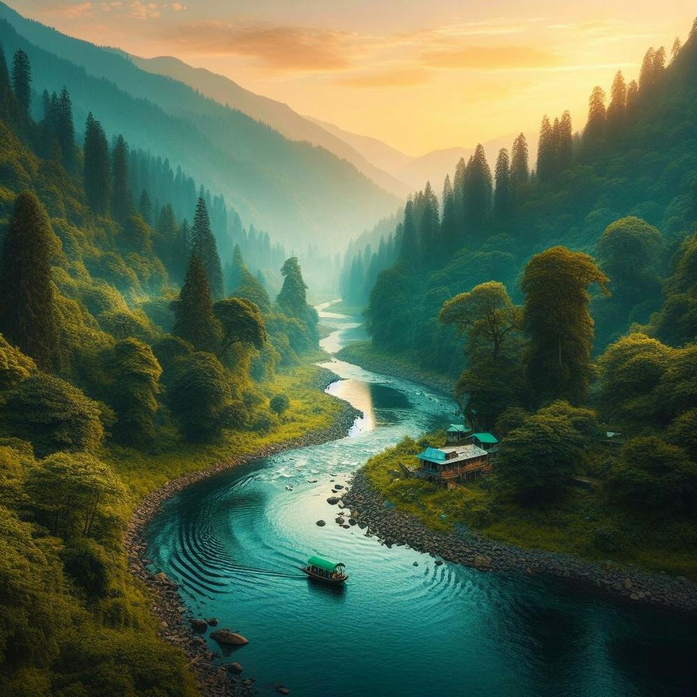 River surrounded by lush greens