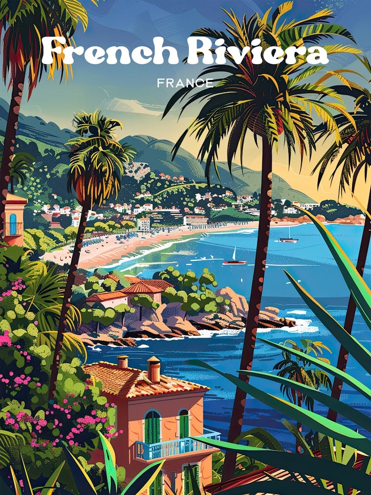 French Riviera Cote D Azur Art Illustration