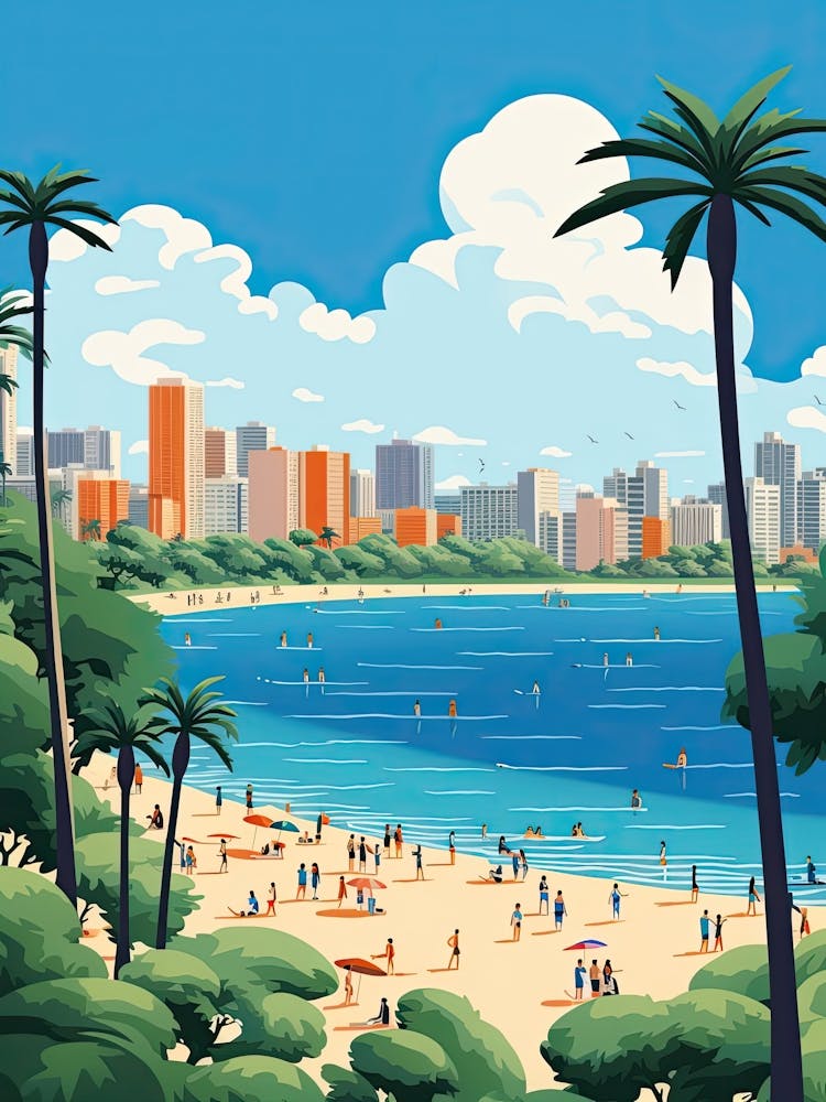 Waikiki Beach Hawaii, Usa, Graphic Illustration 4