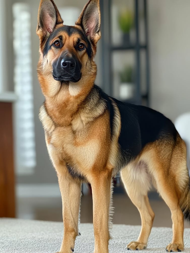 German Shepherd Standing On Carpet.Generated AI.
