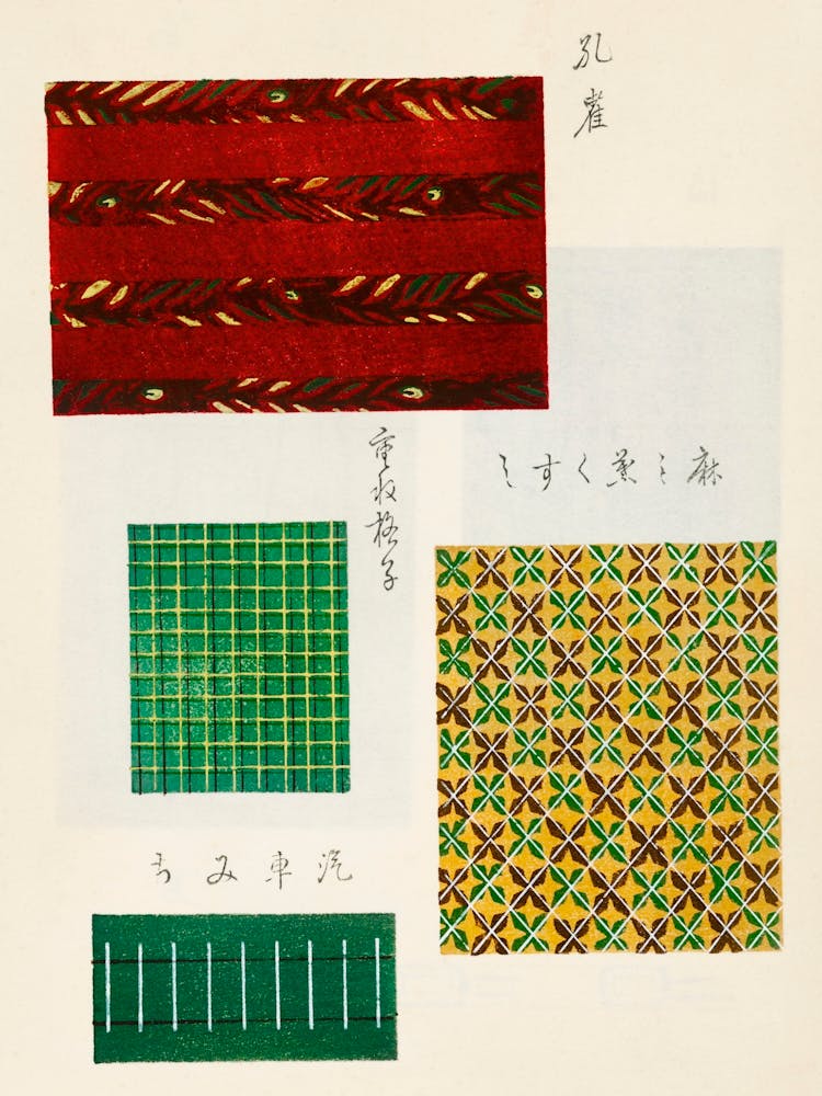 Vintage Ukiyo-e Woodblock Print Of Japanese Textile, Shima Shima, Furuya Korin (193)