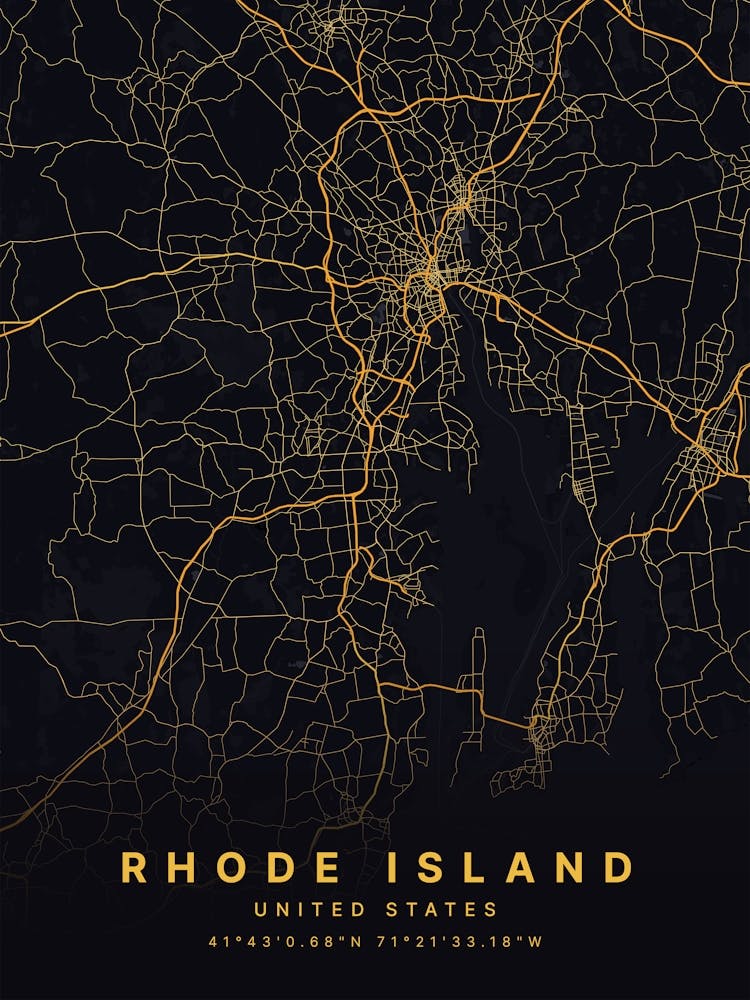Rhode Island Usa Black And Gold Map