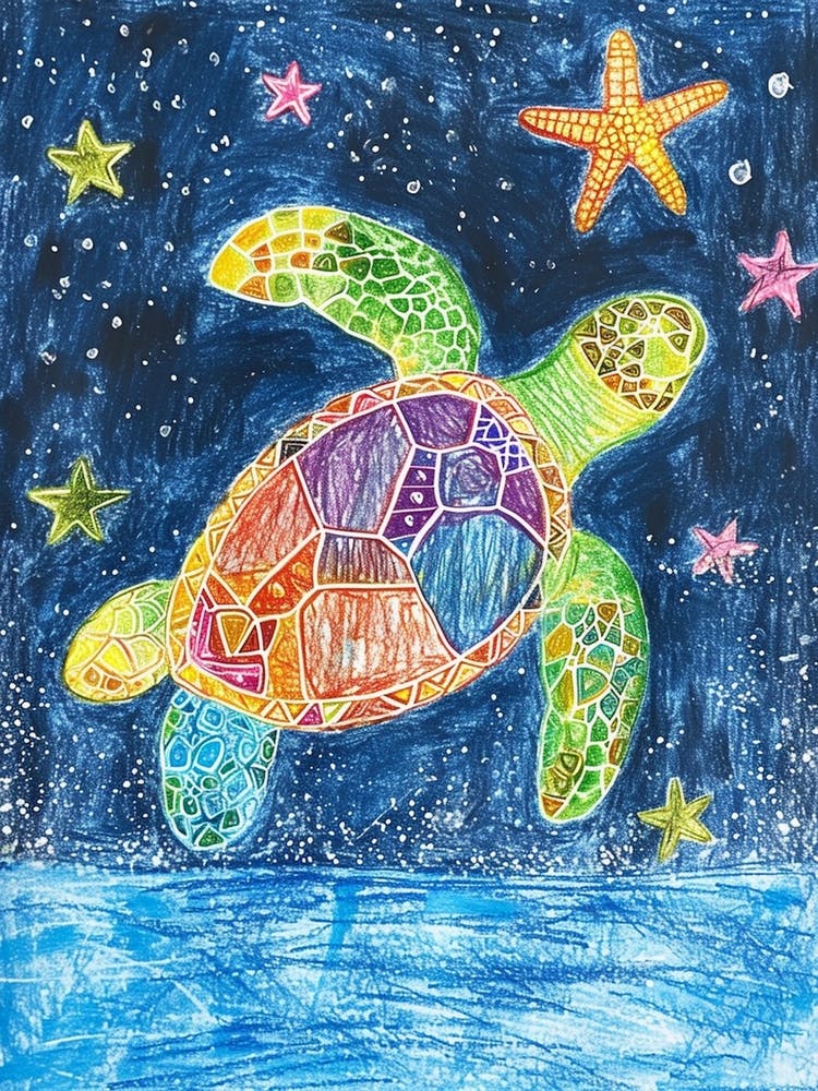 Sea Turtle At Night Crayon Drawing 3