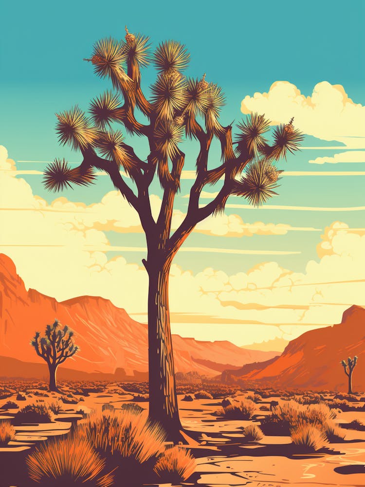  Retro Illustration Of A Joshua Trees In Mojave Desert 7