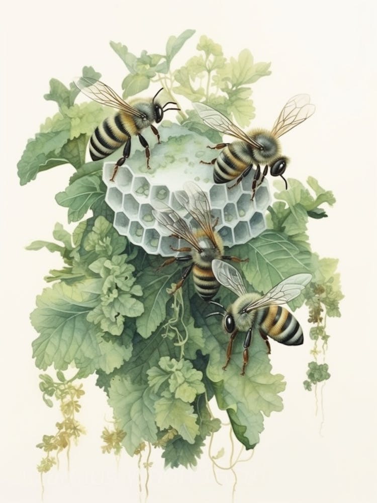 Ashy Cuckoo Bee Beehive Watercolour Illustration 2