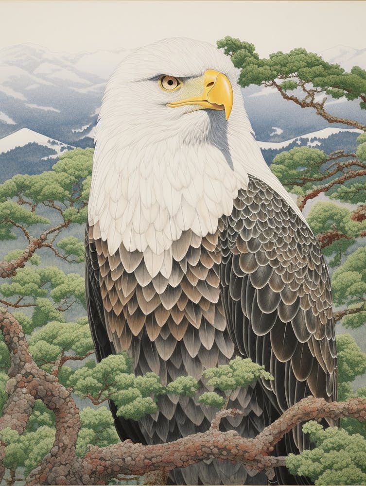 Ohara Koson Inspired Bird Painting Eagle 2