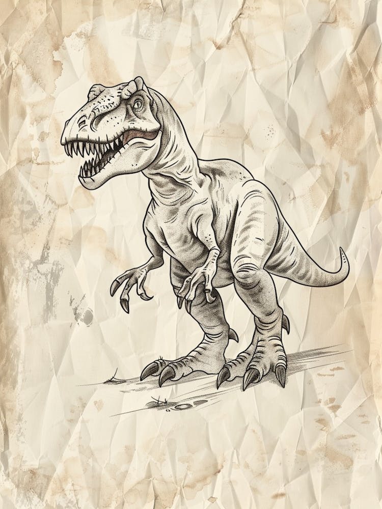 Allosaurus Dinosaur Black Ink & Sepia Illustration 3