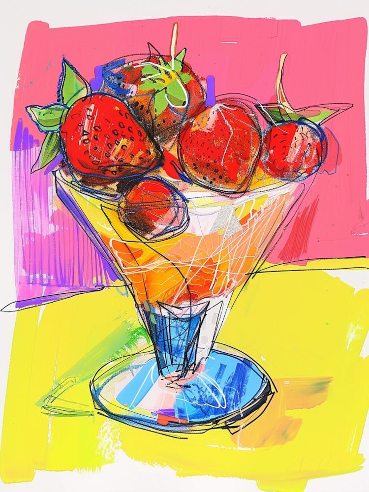 Strawberry Triffle Illustration Yellow Pink