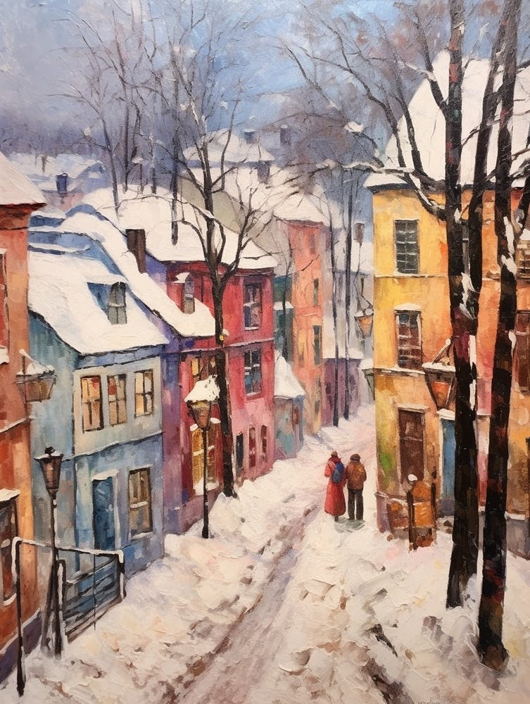 Vintage Winter Painting Helsinki Finland