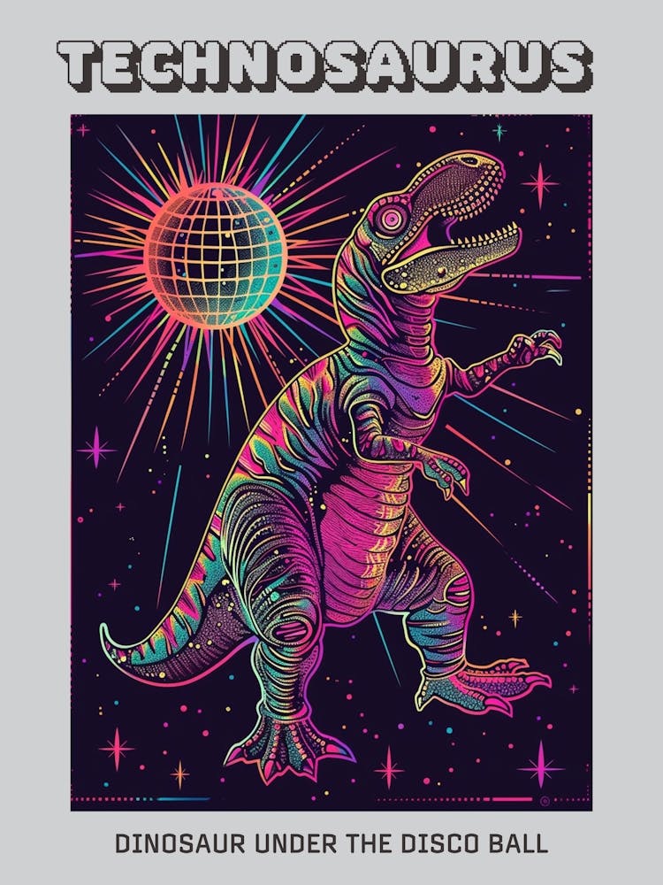 Dinosaur With Shining Disco Ball Poster