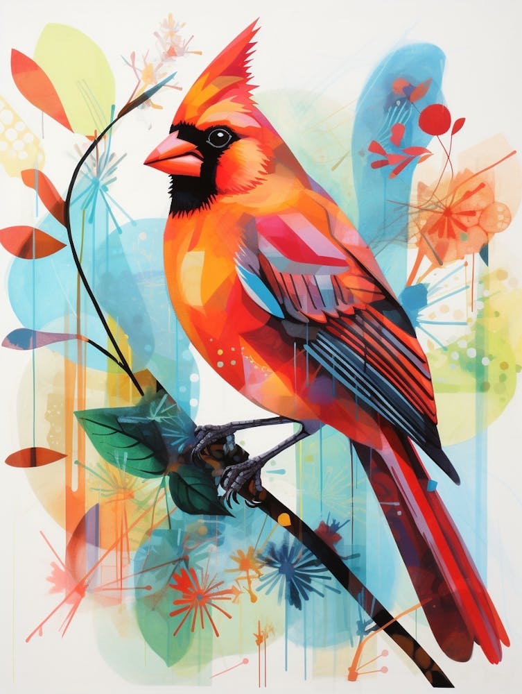 Peinture collage d'oiseau Cardinal rouge 4