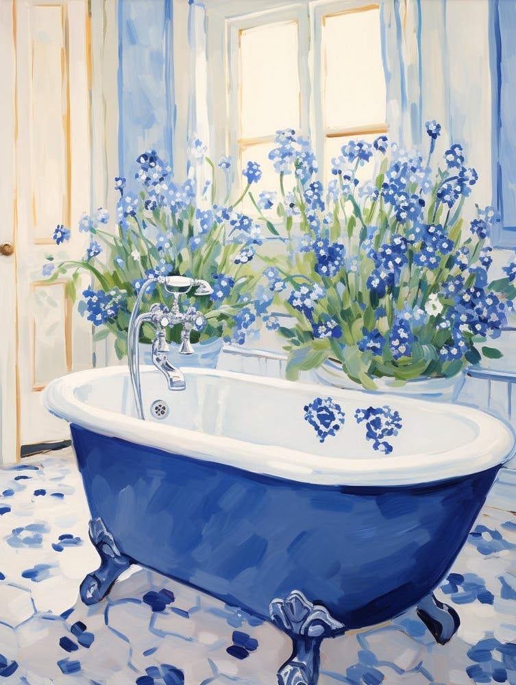 A Bathtube Full Of Forget Me Not In A Bathroom 4