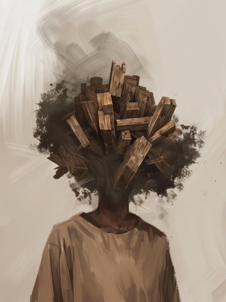 Man With Wood On His Head