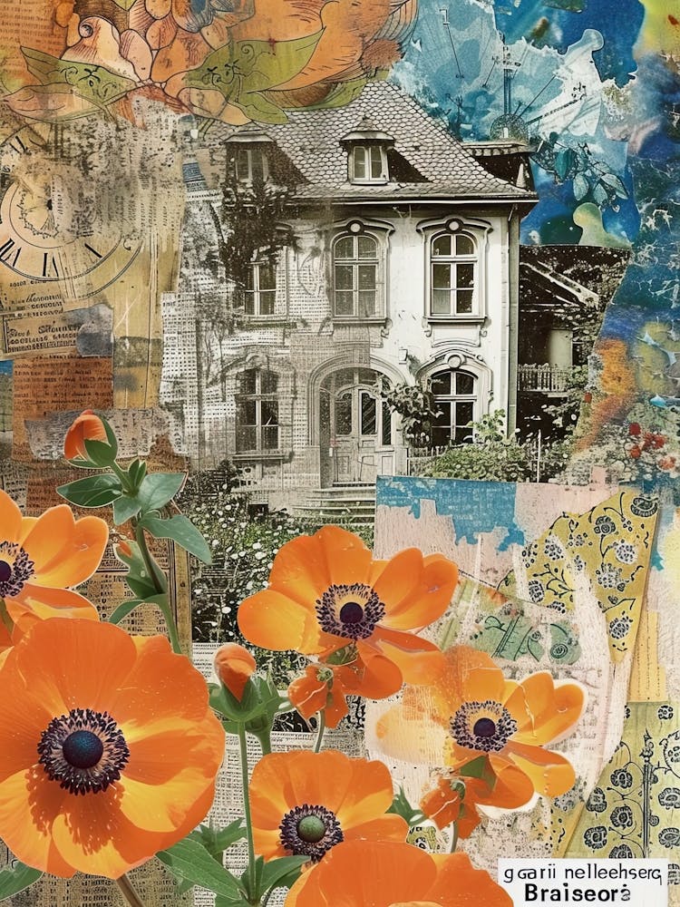 Orange Flowers Scrapbook Collage Cottage 3