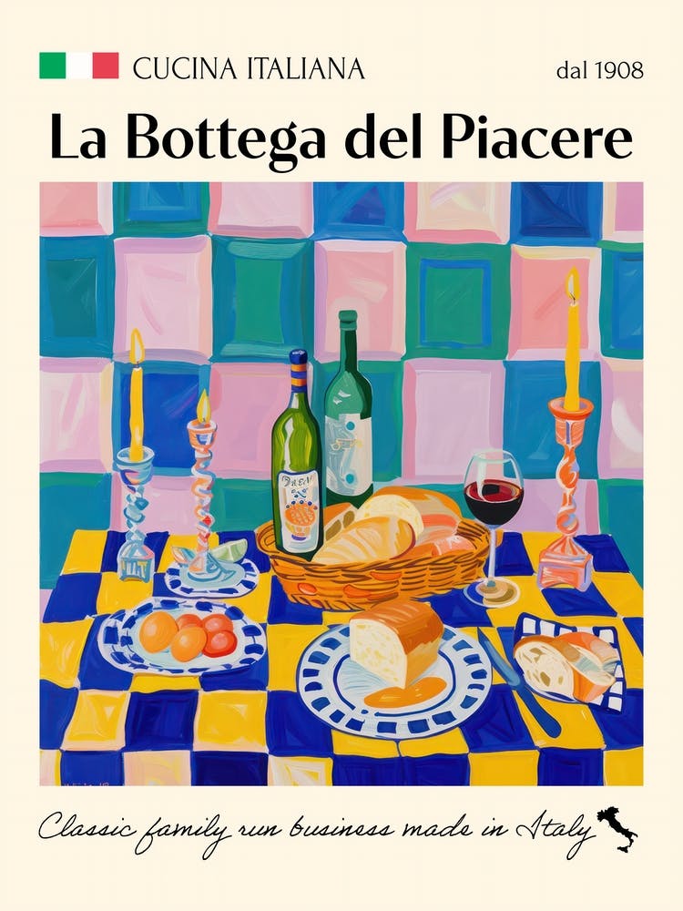 La Bottega Del Piacere Trattoria Italian Poster Food Kitchen