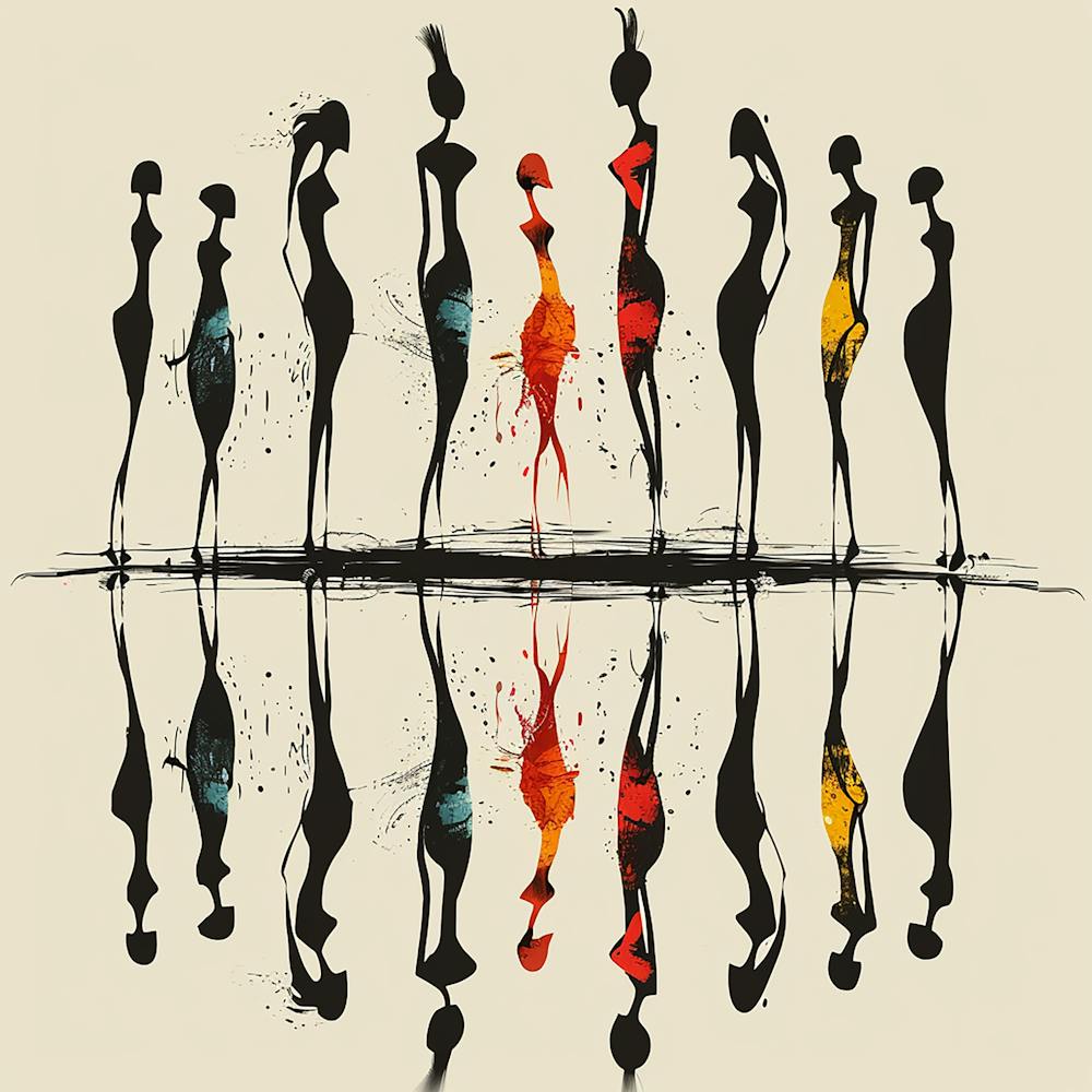 Women In Silhouette - Minimal art, reflection art, city wall art, colorful wall art, home decor, minimal art, modern wall art, wall art, wall decoration, wall print colourful wall art, decor wall art, digital art, digital art download, interior wall art,