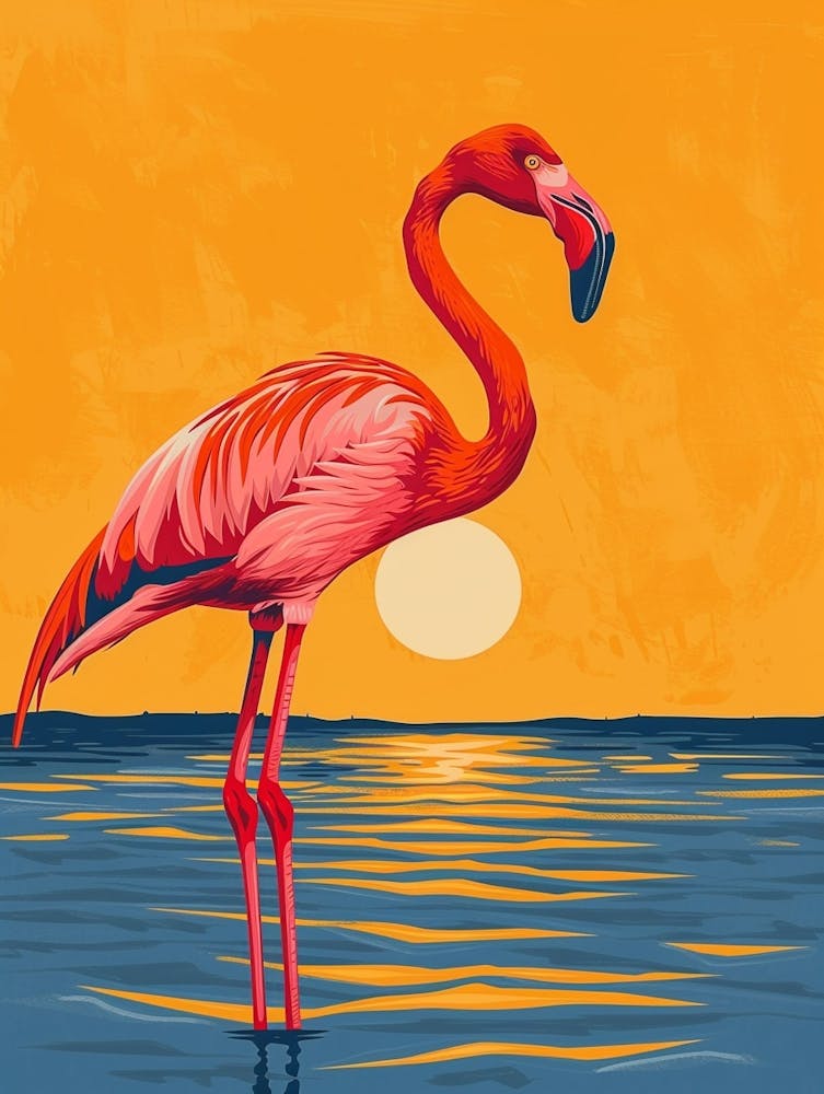 Greater Flamingo Celestun Yucatan Mexico Tropical Illustration 11