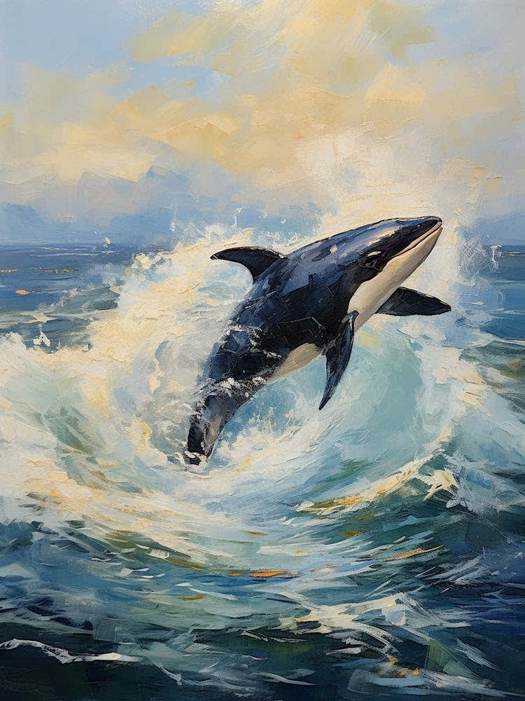 Dramatic Waves And Whale Blue Tones