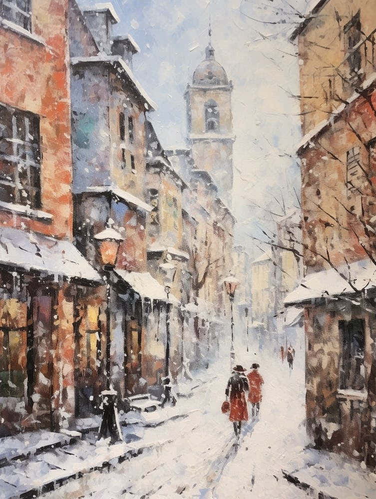 Vintage Winter Painting Prague Czech Republic
