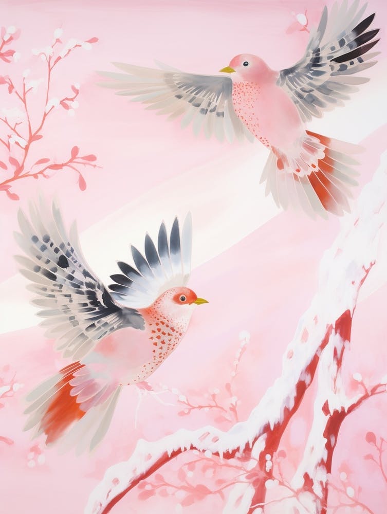 Pink Ethereal Bird Painting Finch 6