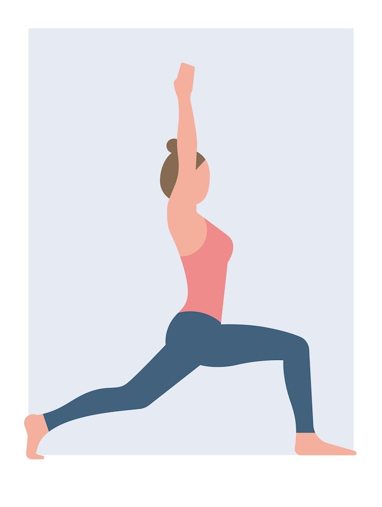 Warrior pose yoga stretch in Danish pastel colours