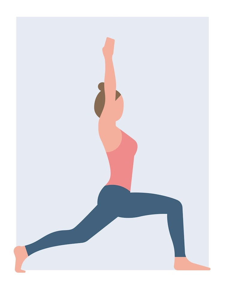 Warrior pose yoga stretch in Danish pastel colours