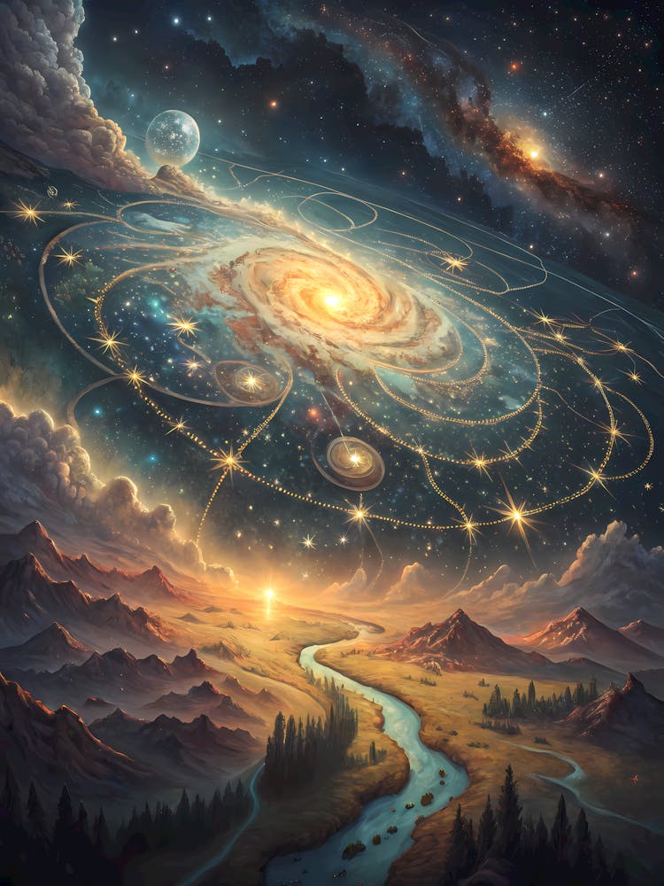 A Glowing Celestial Map with Interstellar Details Oil Painting Style