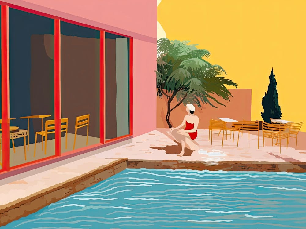 Woman By The Pool, Hockney Style
