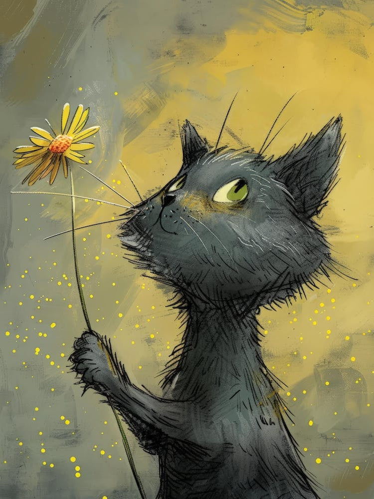 Black Cat With Flower