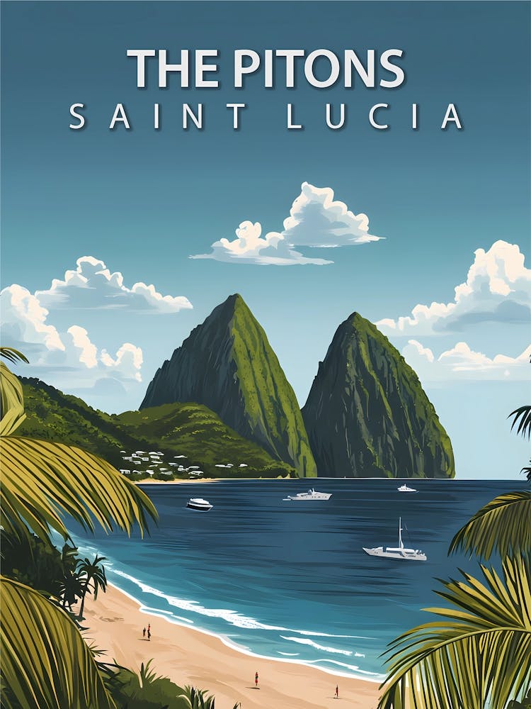 The Pitons – Vintage Travel Landscape of Saint Lucia