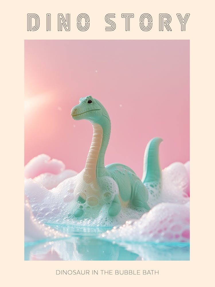 Pastel Toy Dinosaur In The Bubble Bath 1 Poster