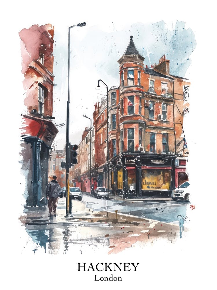 Hackney London Borough   Street Watercolour 6 Poster